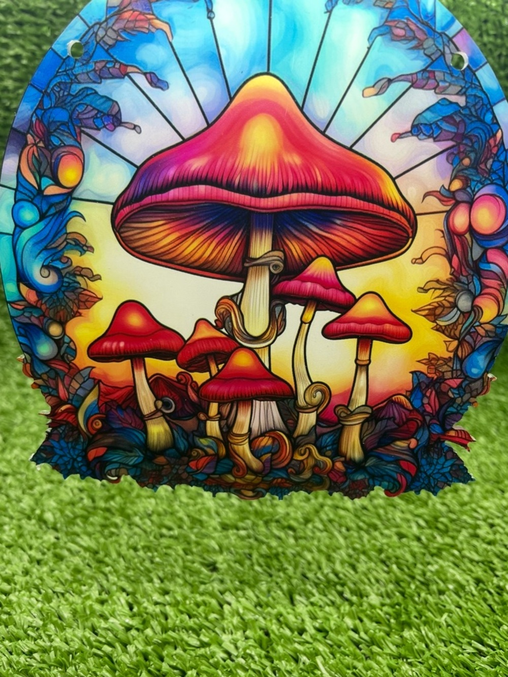 Vibrant Red Mushroom Art Round Wall Hanging - Picture 2 of 11